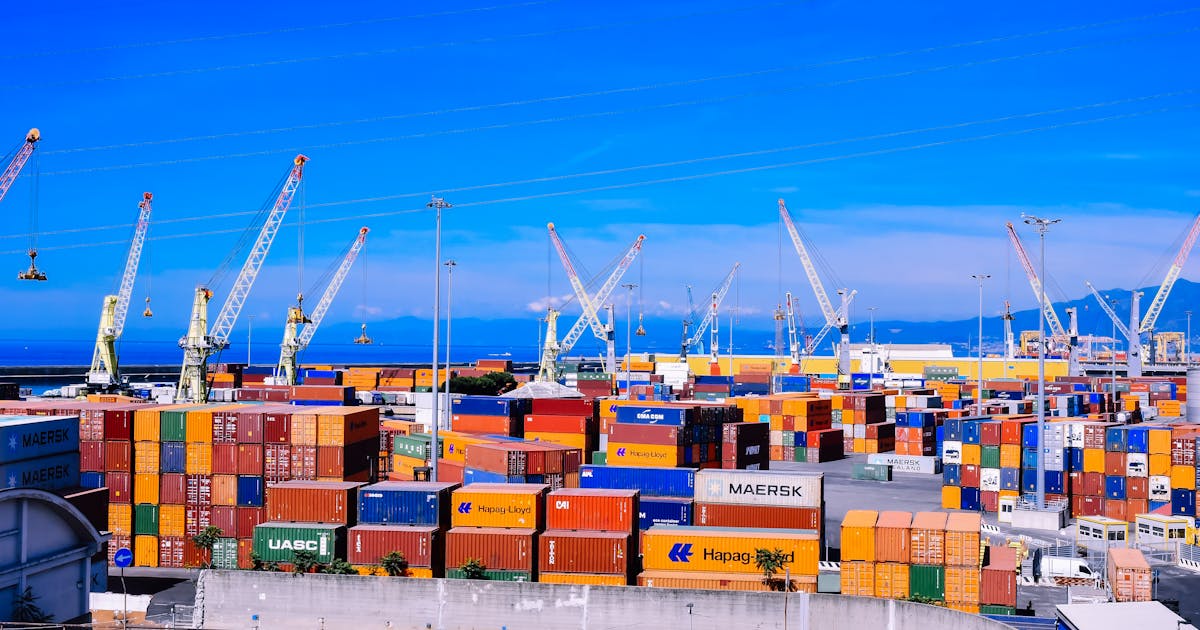 Shipping containers and cranes at a port