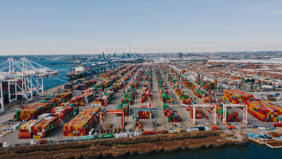Commercial port and harbor scene used as a lead image for port and harbor surveillance.
