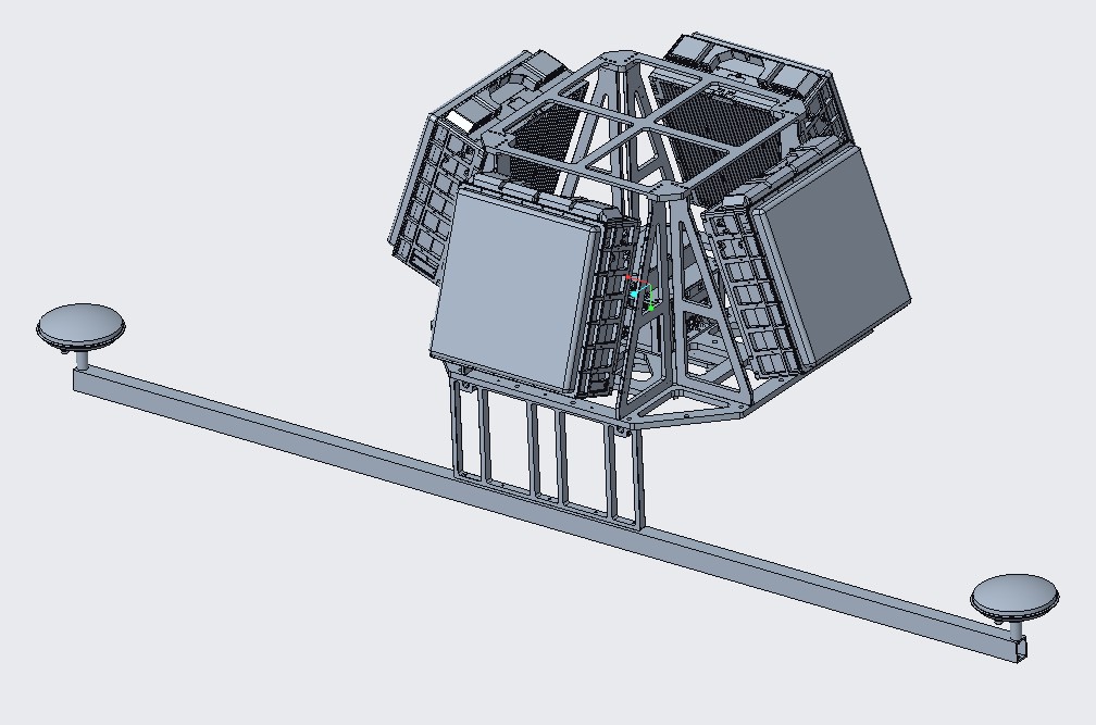 CAD model of the four-faced array radar rigidly mounted on a bracket with two GNSS antennas for attitude determination